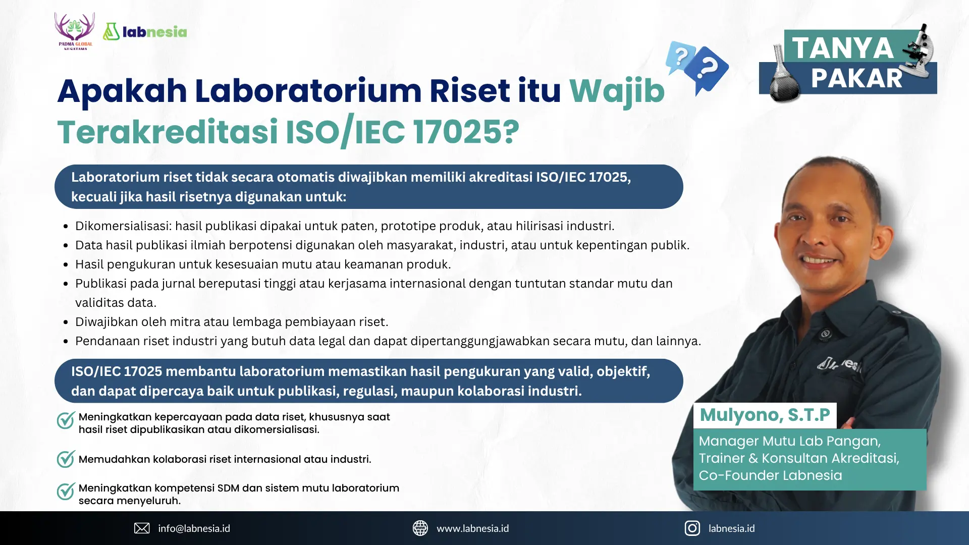 Laboratorium Riset Wajib Terakreditasi ISO/IEC 17025?