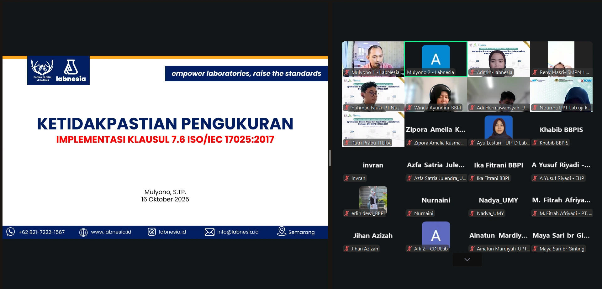 Labnesia Selenggarakan Bootcamp Standar Laboratorium Batch 3 Seri 5: Evaluasi dan Estimasi Ketidakpastian Pengukuran dalam Laboratorium SNI ISO/IEC 17025:2017