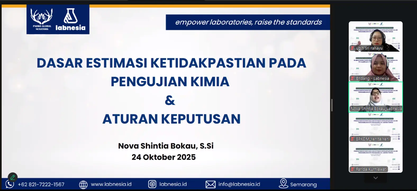 Pelatihan Penerapan Decision Rule dan Estimasi Ketidakpastian dalam Pengambilan Keputusan Hasil Uji Laboratorium Bersama Balai Pengujian Khusus Obat dan Makanan BPOM