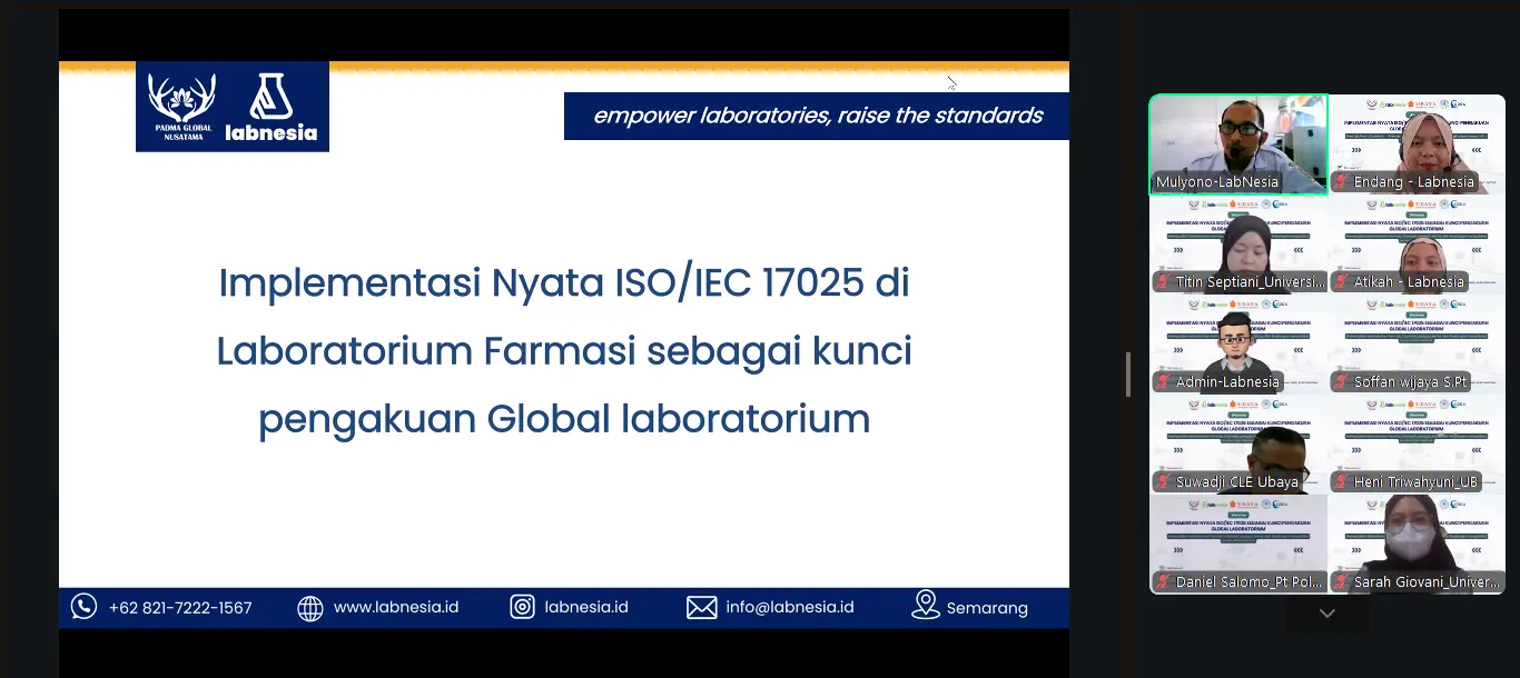 Webinar Implementasi Nyata ISO/IEC 17025 Kolaborasi Labnesia & Universitas Surabaya Sukses Diikuti Lebih Dari 100 Peserta dari Berbagai Instansi