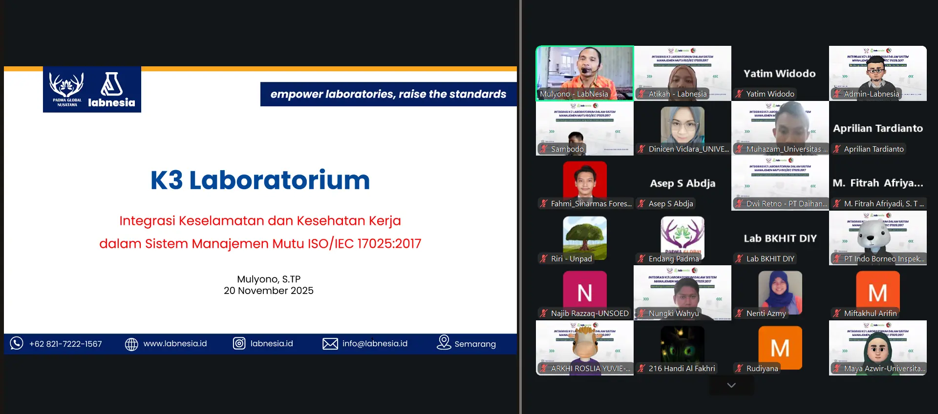 Webinar Eksklusif: Integrasi K3 Laboratorium dalam Sistem Manajemen Mutu ISO/IEC 17025:2017 Bersama Labnesia & Universitas 17 Agustus 1945 Banyuwangi