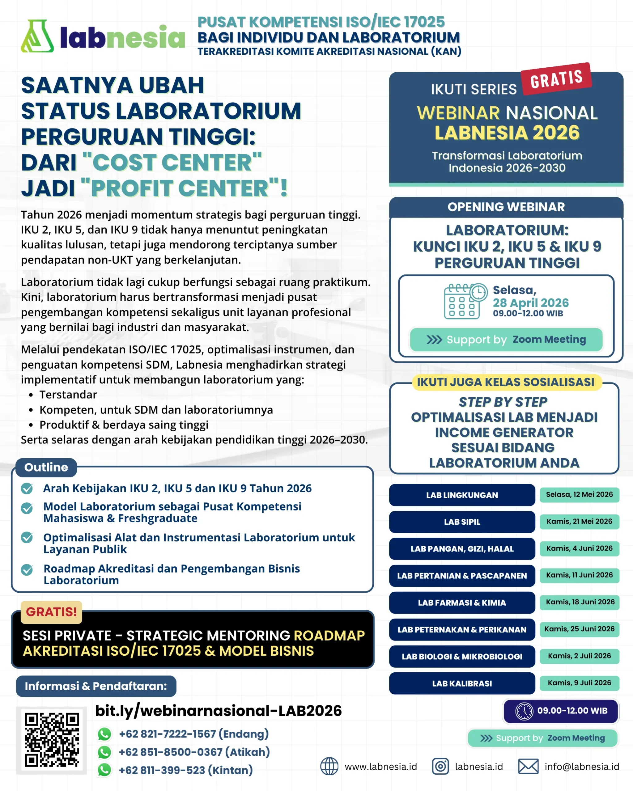 WEBINAR NASIONAL LABNESIA 2026: Saatnya Ubah  Status Laboratorium  PERGURUAN TINGGI :  Dari “Cost Center”  Jadi “Profit Center”!