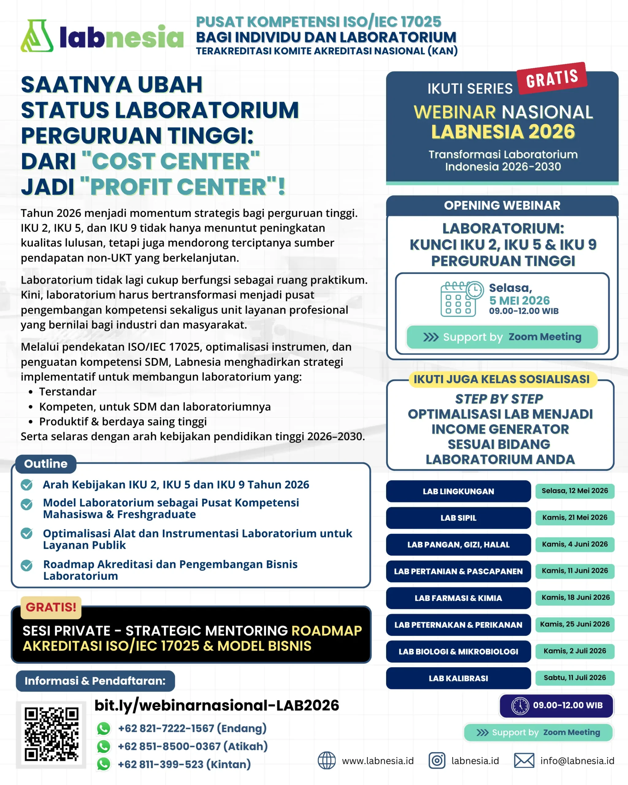 WEBINAR NASIONAL LABNESIA 2026: Saatnya Ubah  Status Laboratorium  PERGURUAN TINGGI :  Dari “Cost Center”  Jadi “Profit Center”!