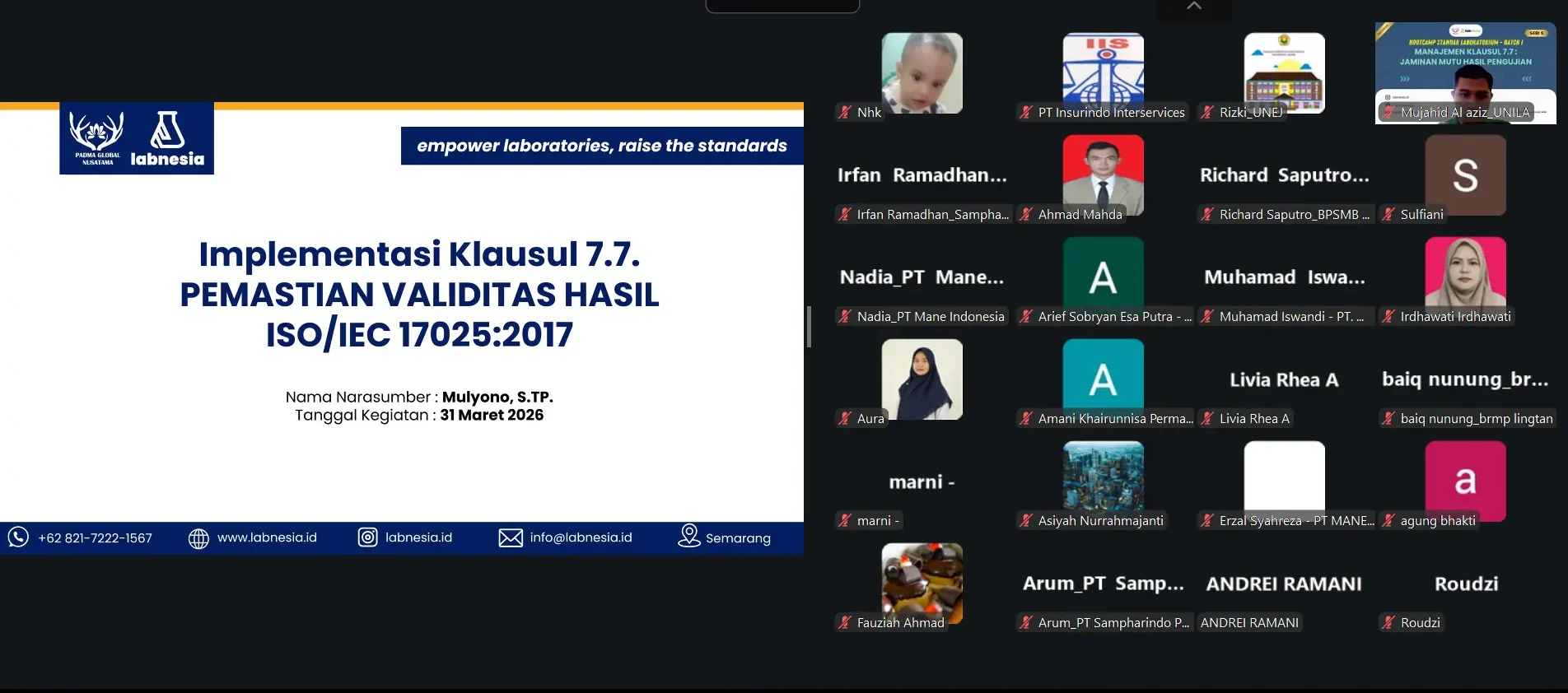 Bootcamp Manajemen Klausul 7.7 ISO/IEC 17025 Sukses Digelar