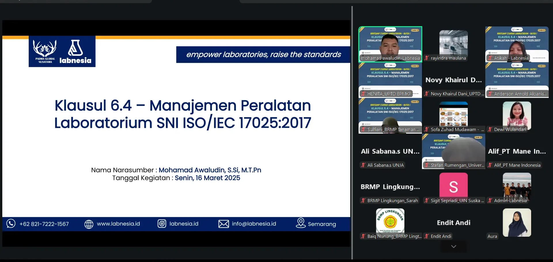 Bootcamp SNI ISO/IEC 17025:2017 Seri 3 Bahas Manajemen Peralatan Laboratorium