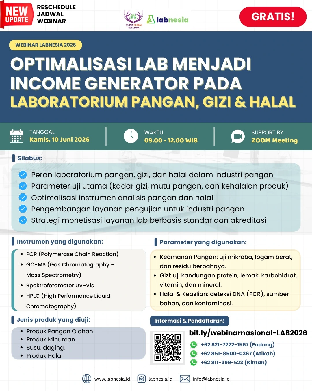 WEBINAR NASIONAL LABNESIA 2026: Optimalisasi Lab Menjadi Income Generator pada Laboratorium Pangan, Gizi & Halal