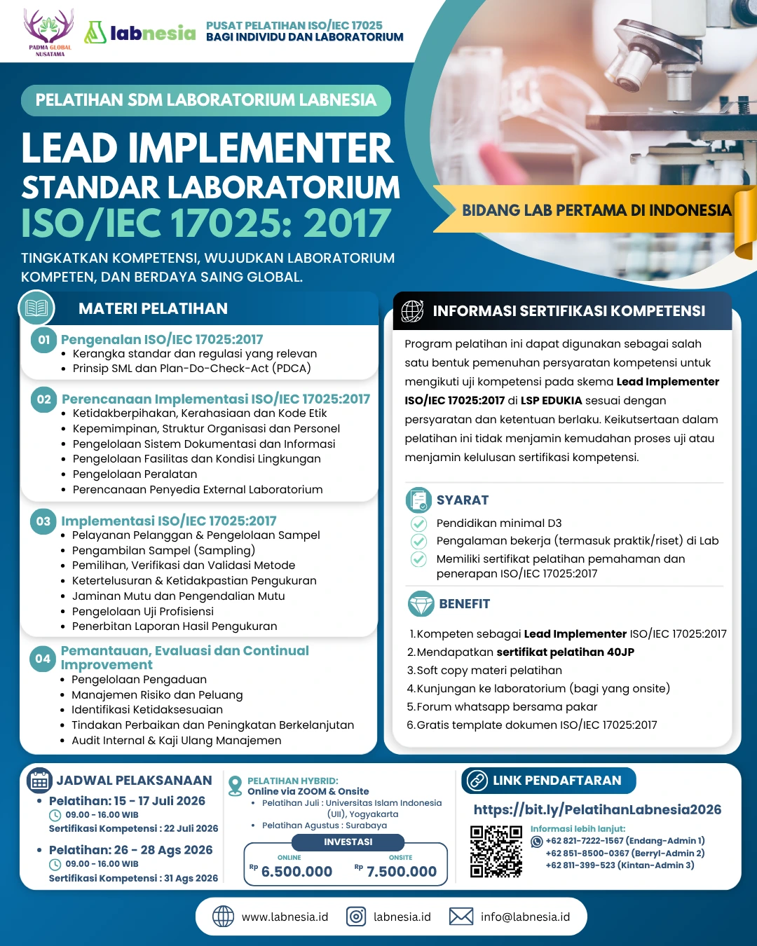 PELATIHAN LABORATORIUM LEAD IMPLEMENTER ISO/IEC 17025