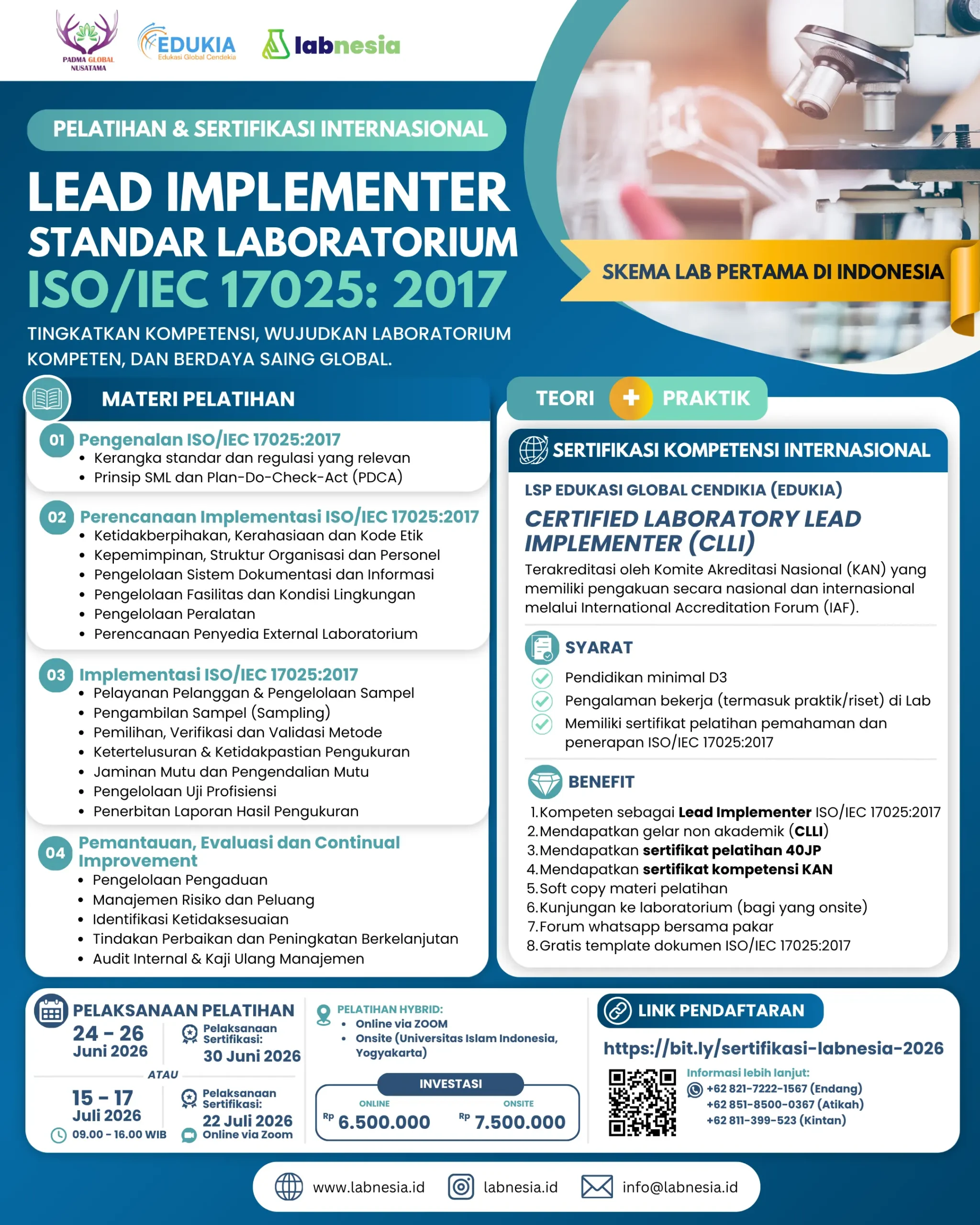 PELATIHAN DAN SERTIFIKASI INTERNASIONAL LEAD IMPLEMENTER ISO/IEC 17025