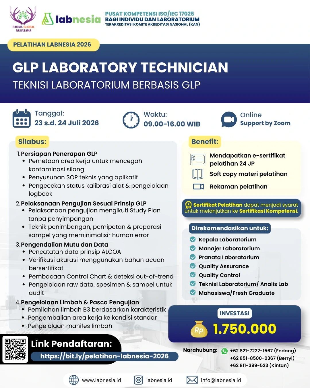 PELATIHAN LABNESIA 2026 : GLP LABORATORY TECHNICIAN
