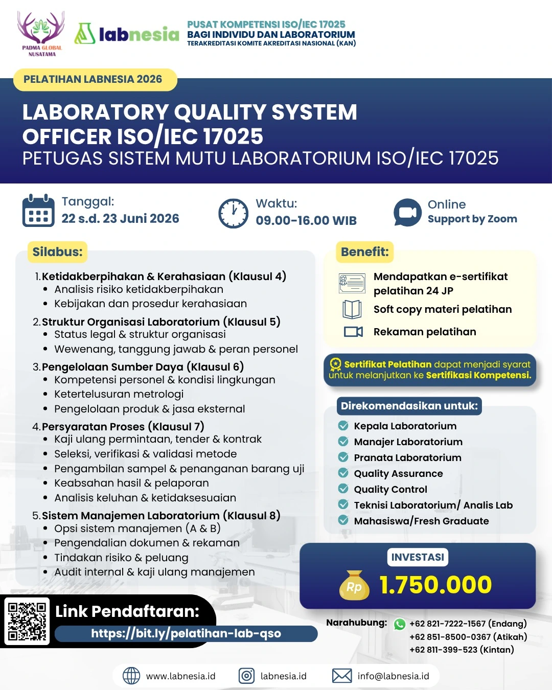 Pelatihan Labnesia 2026 : Laboratory Quality System Officer ISO/IEC 17025