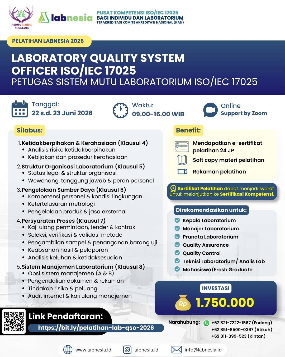 PELATIHAN LABNESIA 2026 : LABORATORY QUALITY SYSTEM OFFICER ISO/IEC 17025