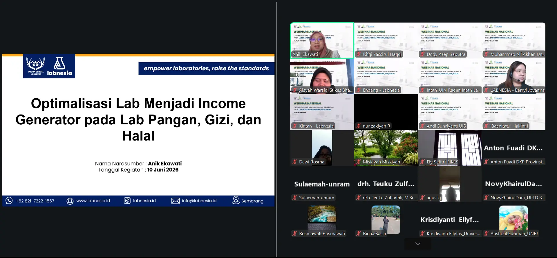 Labnesia Gelar Webinar Nasional Optimalisasi Laboratorium Menjadi Income Generator pada Laboratorium Pangan, Gizi, dan Halal