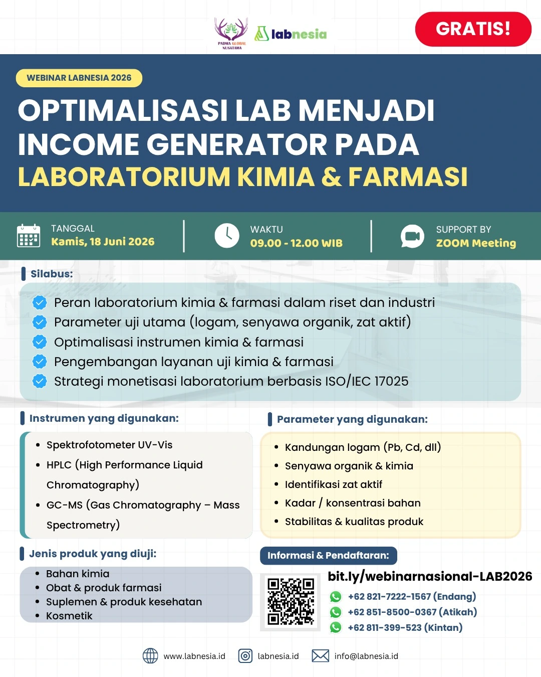 WEBINAR NASIONAL LABNESIA 2026 : Optimalisasi Lab Menjadi Income Generator Pada Lab Kimia & Farmasi